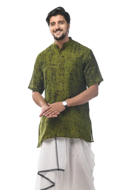 Cotton Batik Short Kurta - Green