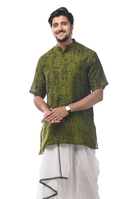 Cotton Batik Short Kurta - Green