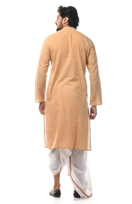 Slub Embroidered Cotton Kurta - Beige - Image 2