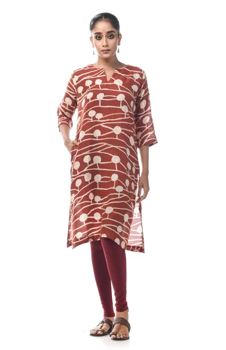Batik Printed Cotton Excel Kameez  - Brown - Image 3
