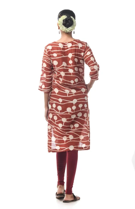 Batik Printed Cotton Excel Kameez  - Brown - Image 4