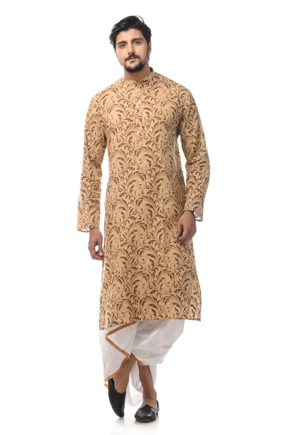 Printed Cotton Kurta - Beige