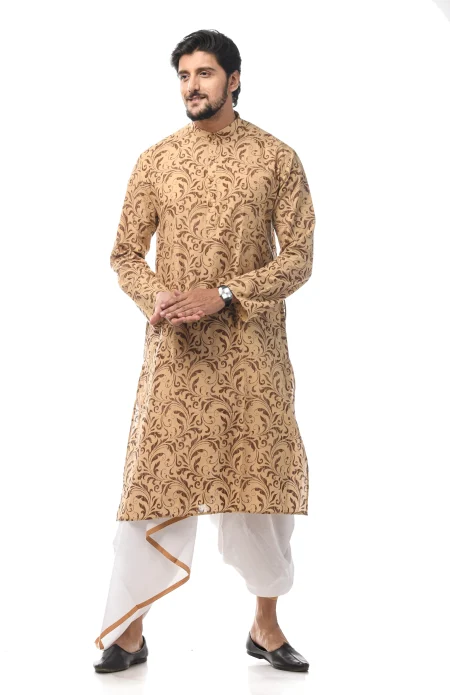 Printed Cotton Kurta - Beige - Image 3