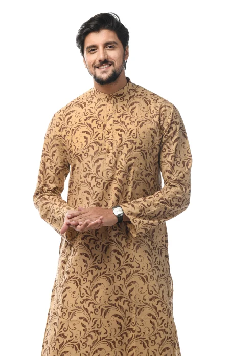 Printed Cotton Kurta - Beige - Image 2