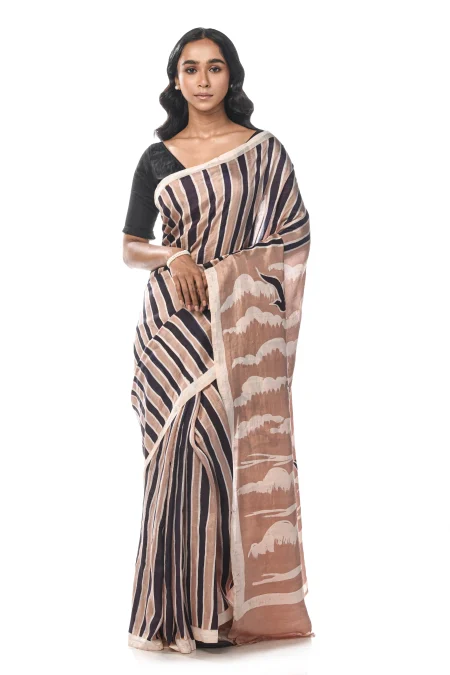 Batik Silk Saree - Beige - Image 5