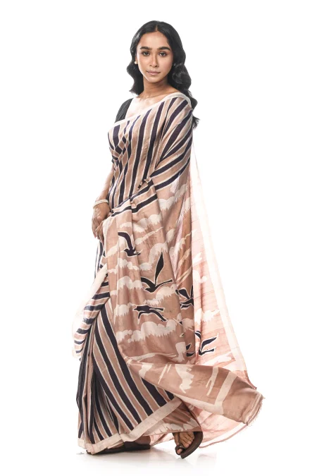 Batik Silk Saree - Beige - Image 3