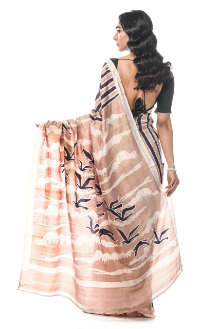 Batik Silk Saree - Beige - Image 2