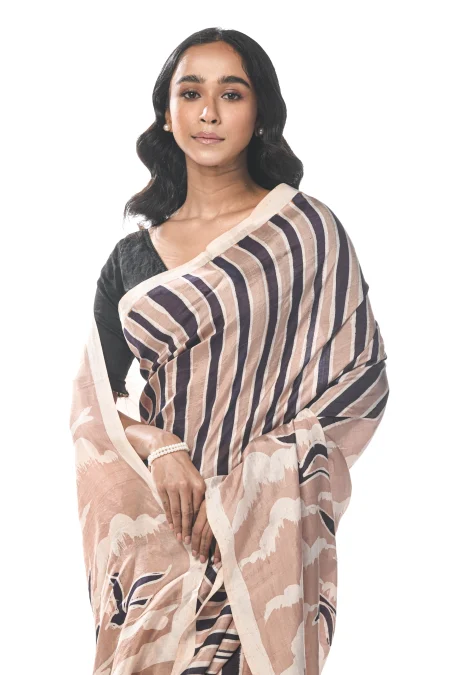 Batik Silk Saree - Beige - Image 4
