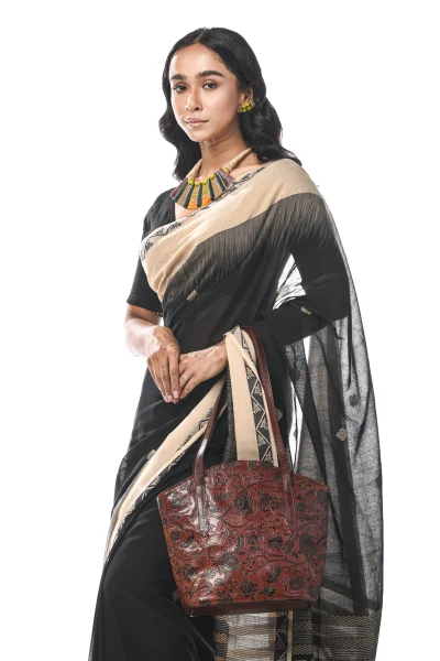 Handwoven Tangail Cotton Saree - Black