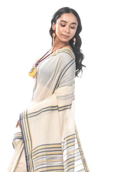 Handwoven Tangail Cotton Saree - White