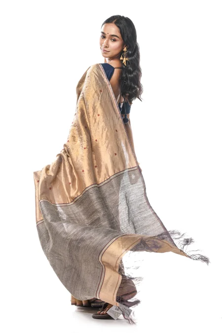 Tangail Tussar Silk Saree - Baige - Image 2