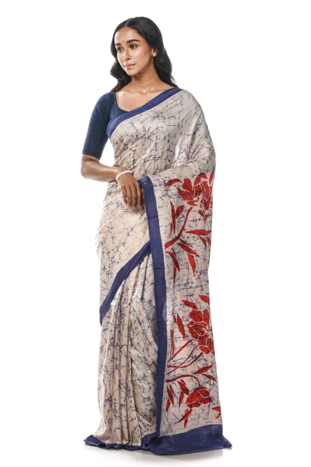 Batik Silk Saree - White