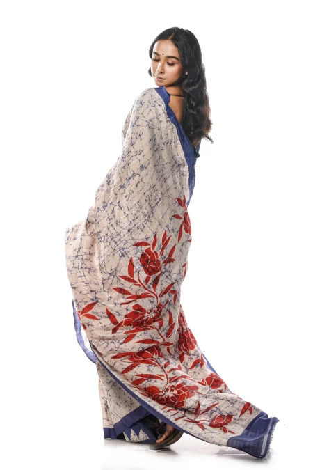 Batik Silk Saree - White - Image 2