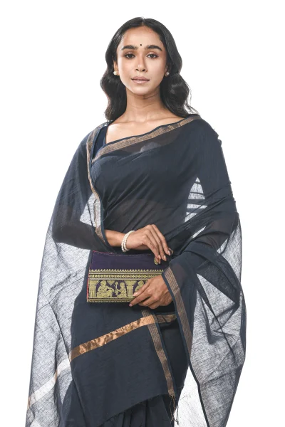 Tangail Silk Saree - Navy Blue