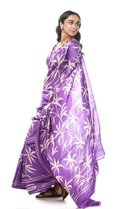 Batik Silk Saree - Purple - Image 2