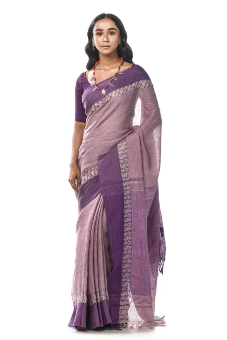 Handwoven Tangail Saree - Purple - Image 4