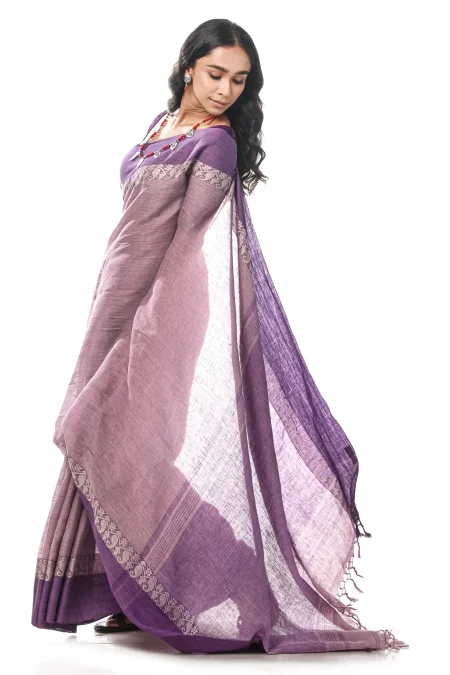 Handwoven Tangail Saree - Purple - Image 2