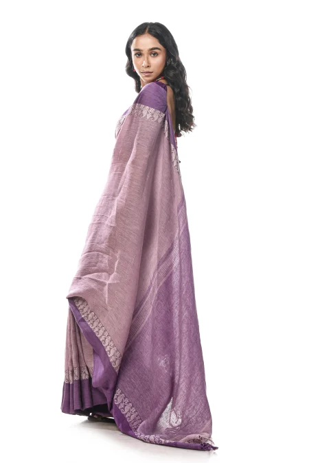 Handwoven Tangail Saree - Purple - Image 3