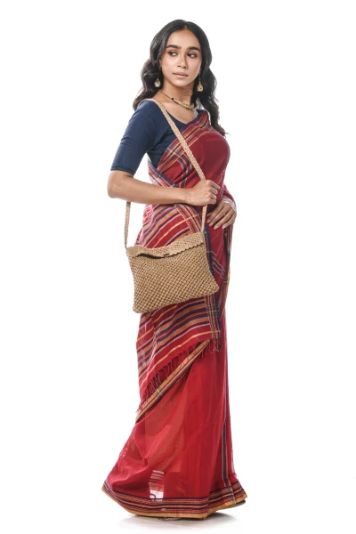 Handwoven Tangail Cotton Saree - Maroon