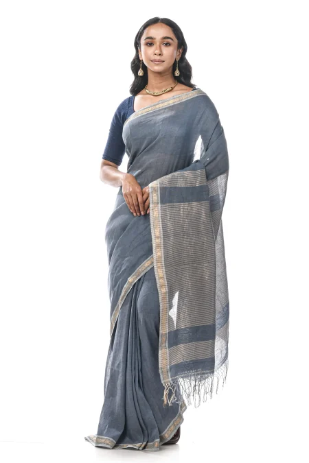 Handwoven Tangail Saree - Grey