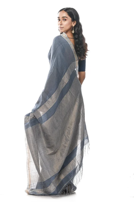 Handwoven Tangail Saree - Grey - Image 2