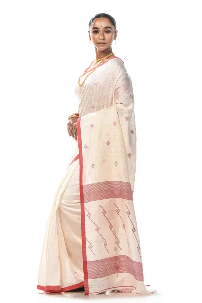 Tangail Matka Silk Saree - White