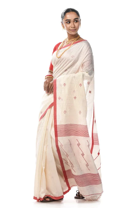 Tangail Matka Silk Saree - White - Image 4