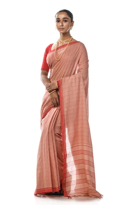 Santipuri Cotton Saree - Cream - Image 2