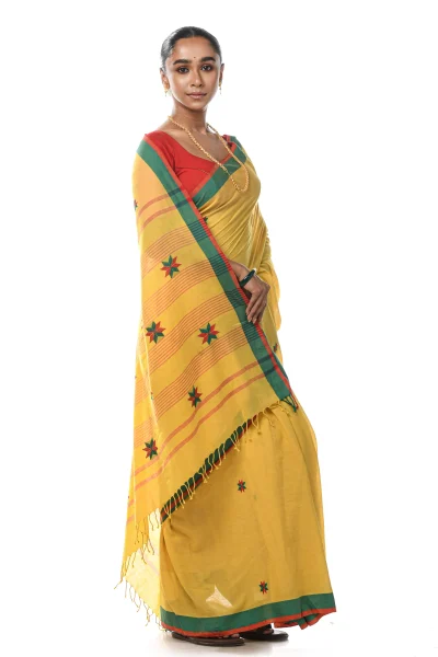 Handwoven Tangail Cotton Saree - Yellow