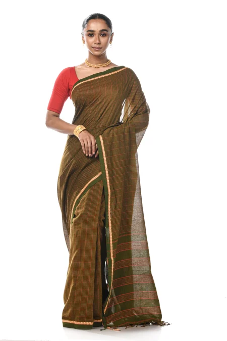 Santipuri Cotton Saree - Green - Image 4
