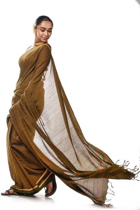 Santipuri Cotton Saree - Green - Image 2