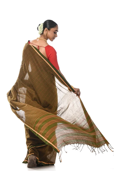 Santipuri Cotton Saree - Green - Image 3
