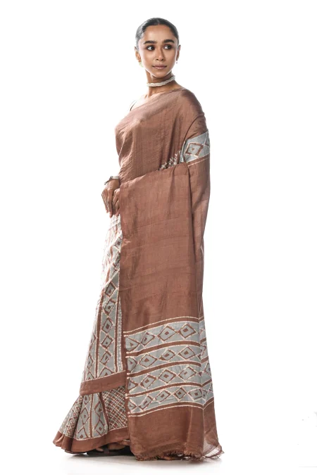 Batik Silk Saree - Brown - Image 4