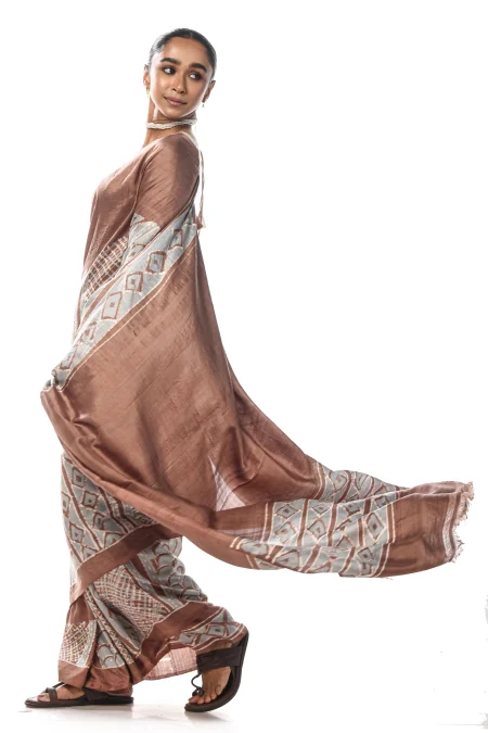 Batik Silk Saree - Brown - Image 2