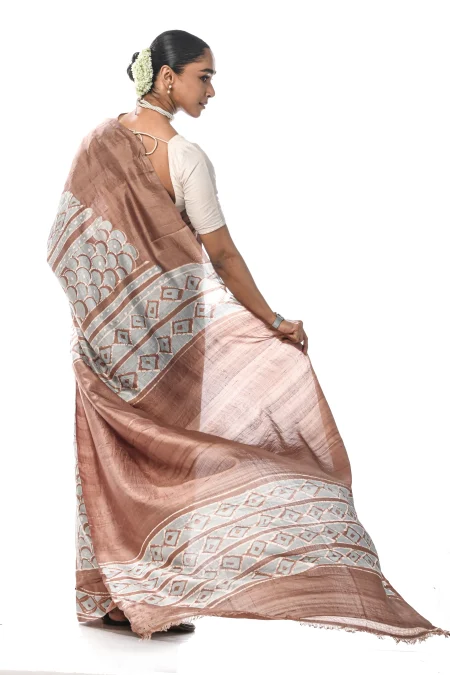 Batik Silk Saree - Brown - Image 3