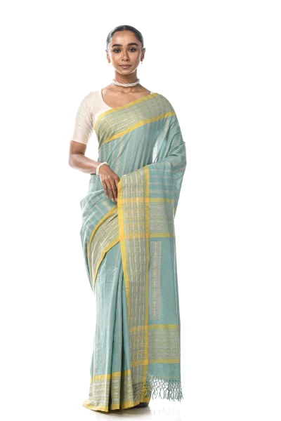 Handwoven Tangail Cotton Saree - Sea Green