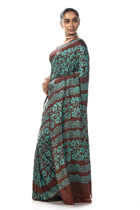 Batik Silk Saree - Brown