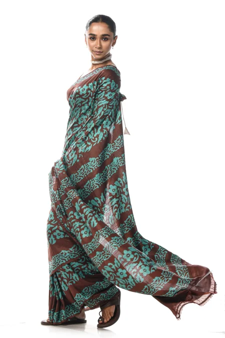 Batik Silk Saree - Brown - Image 3