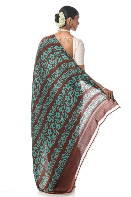 Batik Silk Saree - Brown - Image 2