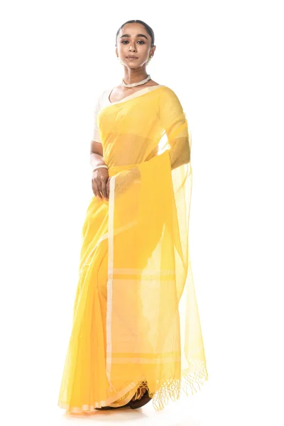 Handwoven Tangail Cotton Saree - Yellow
