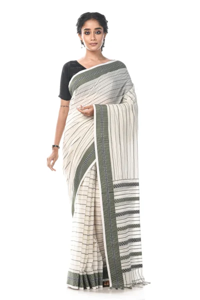 Handwoven Tangail Cotton Saree - White