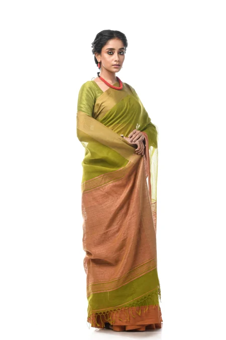 Tangail Matka Silk Saree - Green - Image 2