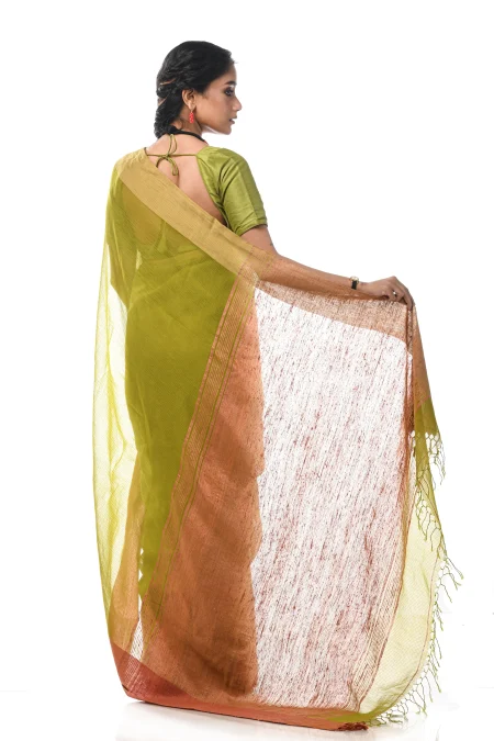 Tangail Matka Silk Saree - Green - Image 3