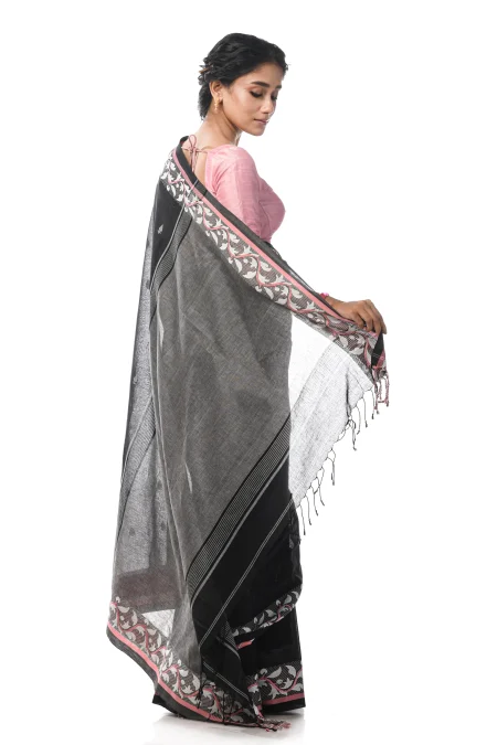 Handwoven Tangail Saree - Black - Image 3