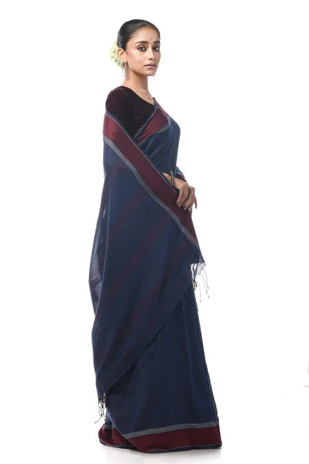 Santipuri Cotton Saree - Blue - Image 3