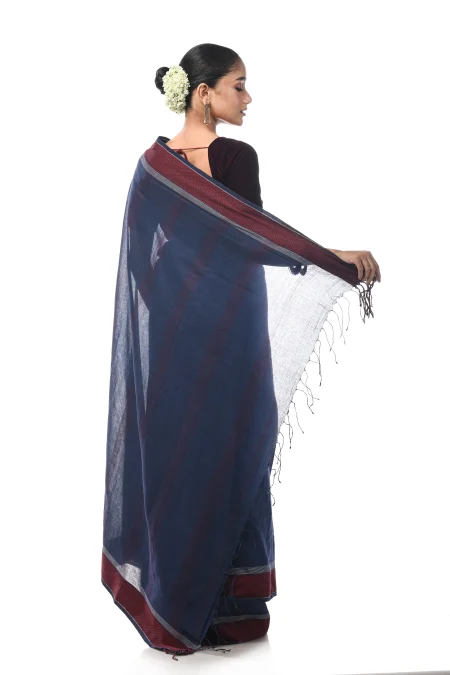 Santipuri Cotton Saree - Blue - Image 2