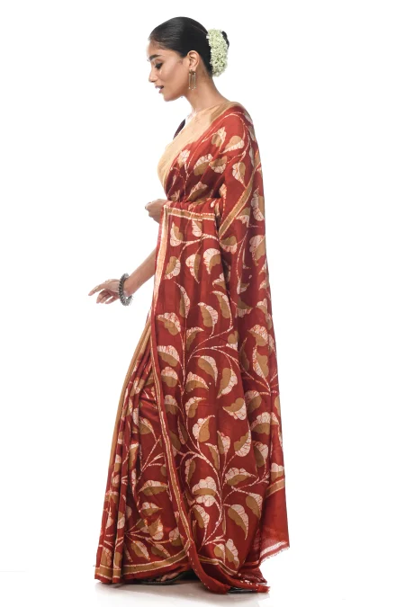 Batik Silk Saree - Beige - Image 3