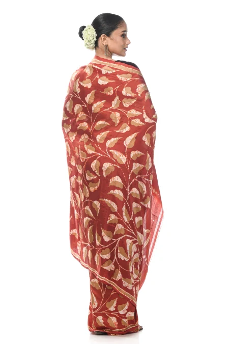 Batik Silk Saree - Beige - Image 2