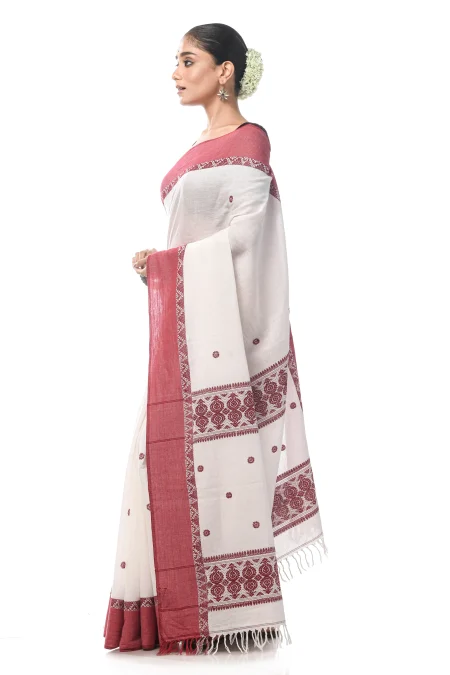Dokhna Cotton Saree - White - Image 3