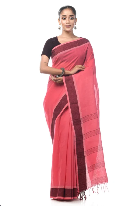 Santipuri Cotton Saree - Pink - Image 3